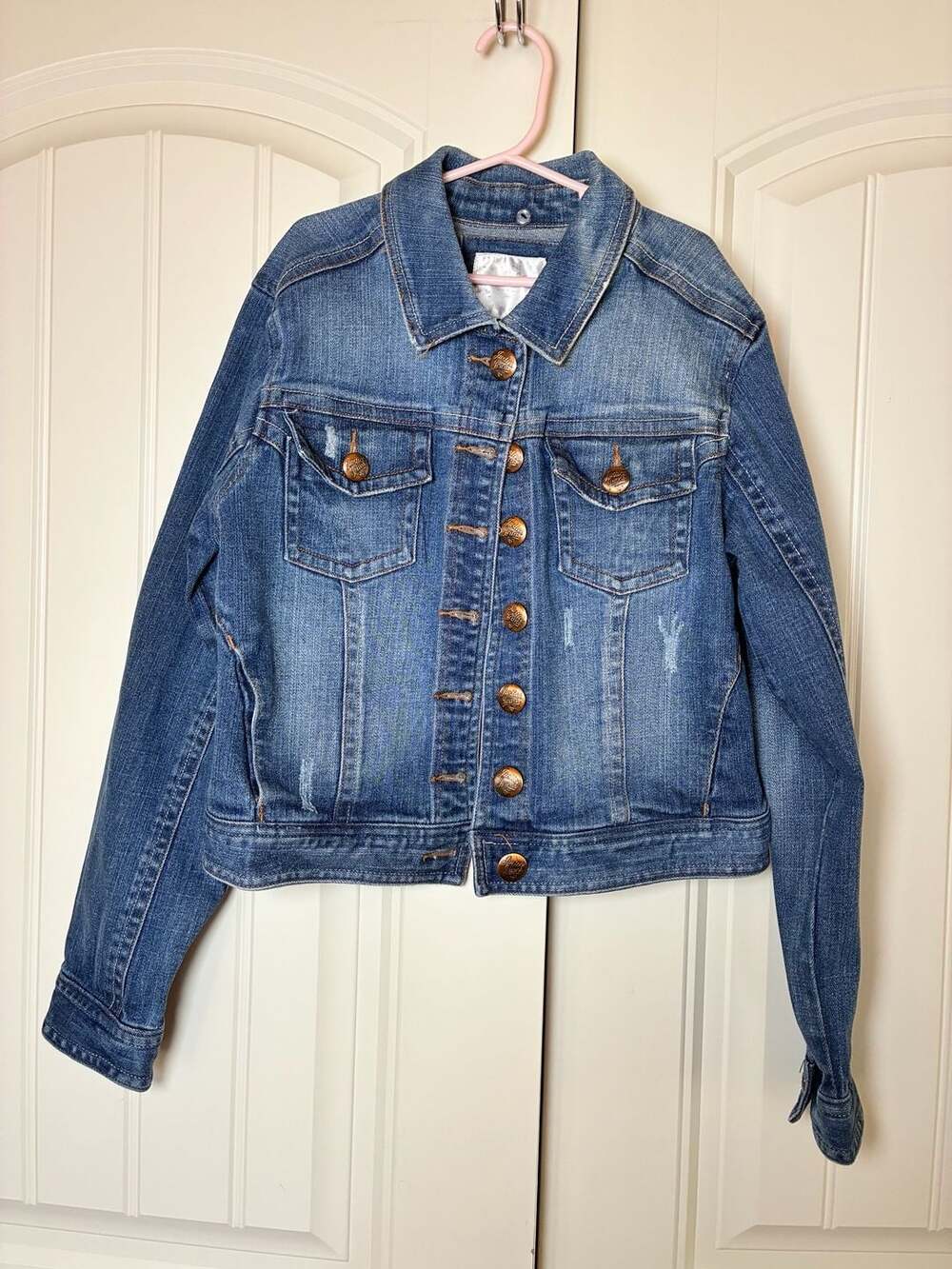 Justice Girls Denim Jean Jacket Blue Distressed Size 14
